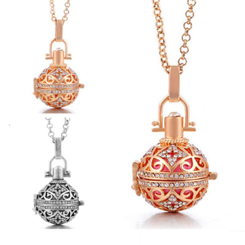 

18k Rose Gold Bead Cages Pendant Necklaces Hollow Crystal Diffuser Locket Aromatherapy Essential Oil Necklace For Pregnant Women, Silver