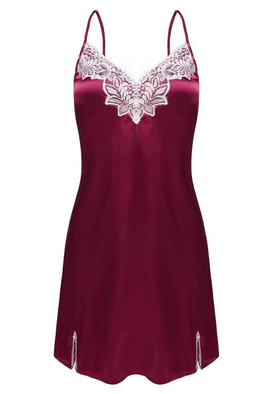 

Summer V-neck Sleep Dress Sexy Sleepwear Lace Silk Night Gown Woman, Green