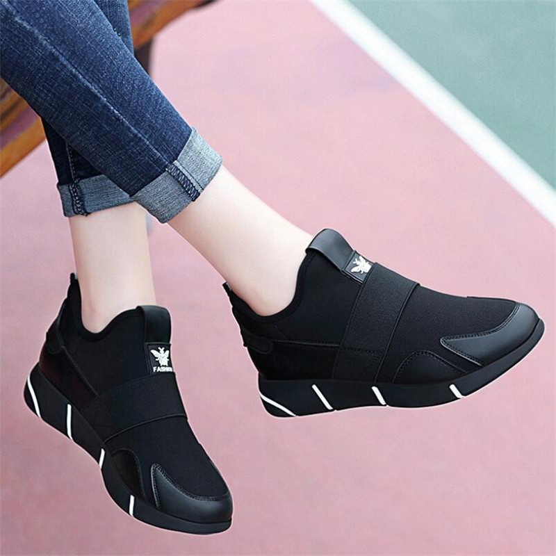 

2019 Spring and Autumn Women's Vulcanized Shoes New Fashion Wild Comfortable Breathable Slip-on Ladies Flat Sneakers, Black