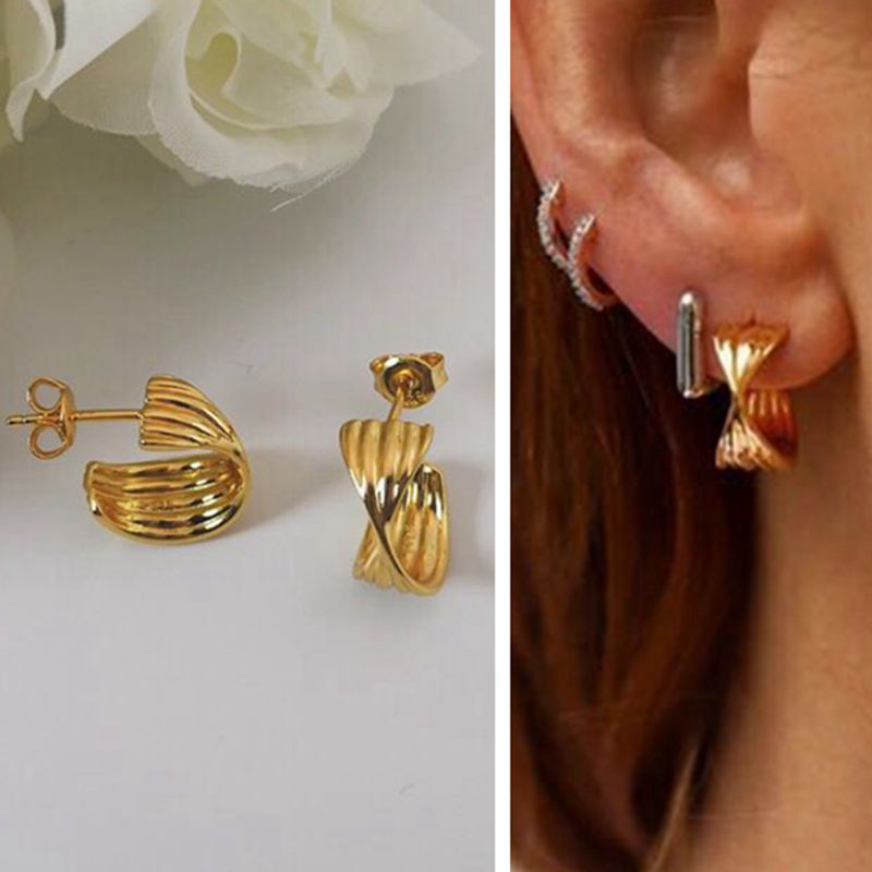 

Hoop & Huggie Min Size Cross Stud Earring S925 Copper Yellow Gold Bow Knot Rope Round Women Wedding Party Jewelry