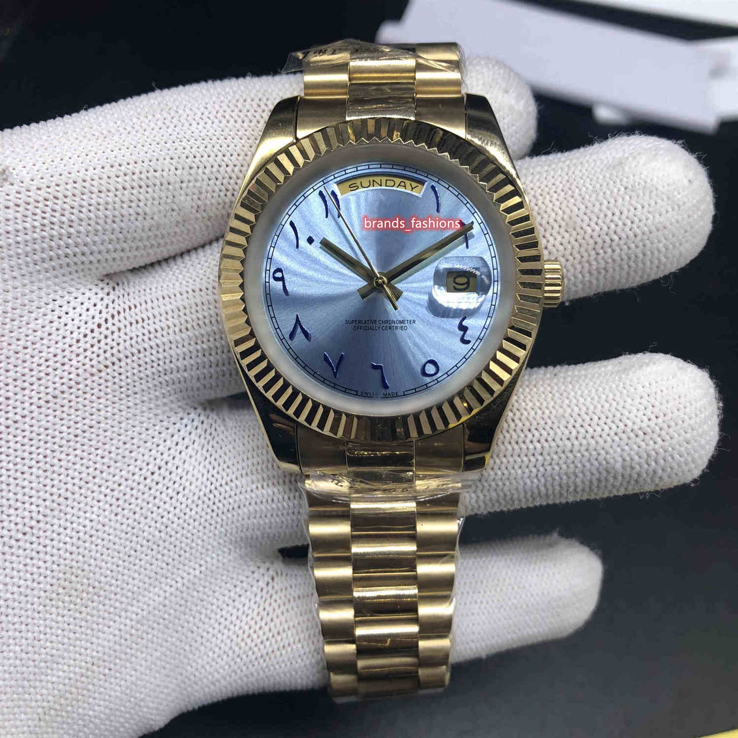 

Fine Men's Business Wristwatch Gold Stainless Steel Watch Arabic Digital Scale Watches Automatic Mechanical Sports Watch, Gold case
