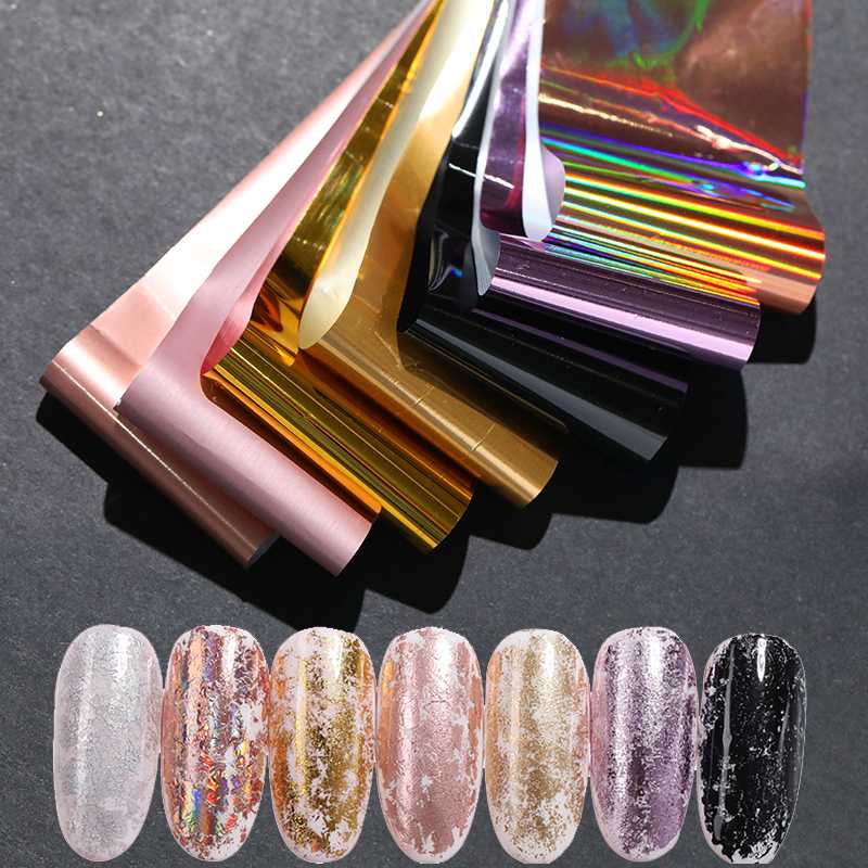 

24pcs/Kit Holographics Nail Foils Transfer Sticker Set Rose Gold Champagne Papers Wraps Tips Stickers Nail Art Decoration, Set 5