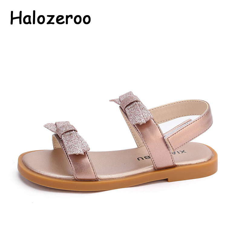 

2020 Summer Kids Bow Princess Sandals Children Soft Dress Shoes Baby Girls Beach Sandals Glitter Brand Black New