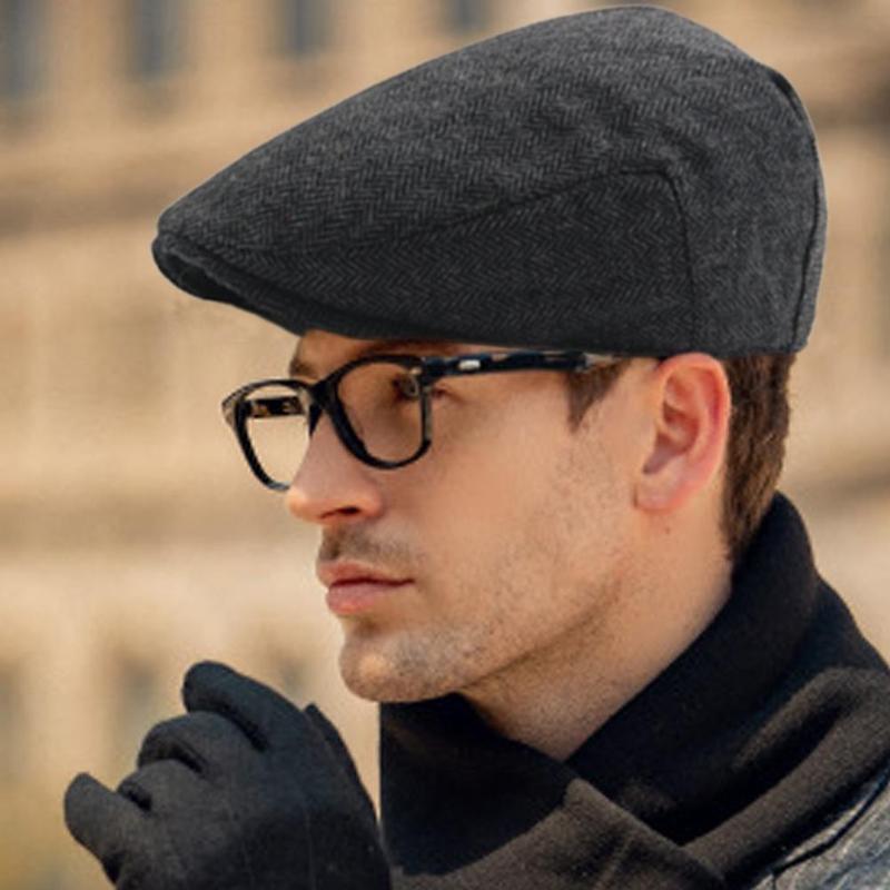 New Ivy Sun Flat Cap Herringbone Hat Gatsby Newsboy Cabbie Elastic Men Coffee TR