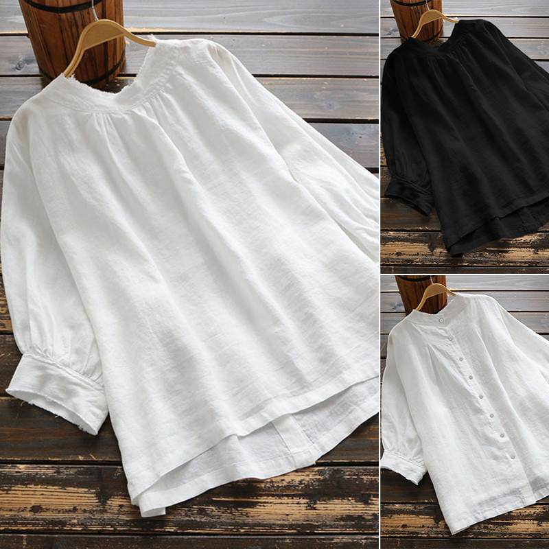 

ZANZEA Women Tops Plus Size Lady Blouses Casual Solid Back Buttons Down Shirts 2020 Summer Shirts Tunic High Low Blusas Chemise, White