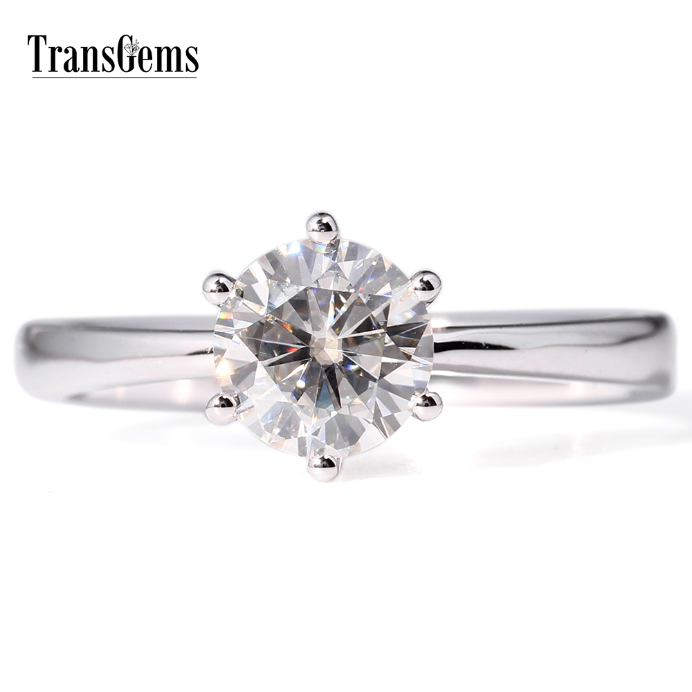 

Transgems Solitare Engagement Ring 14k White Gold 1 Diameter 6.5mm F Color Engagement Ring For Women Wedding S200110
