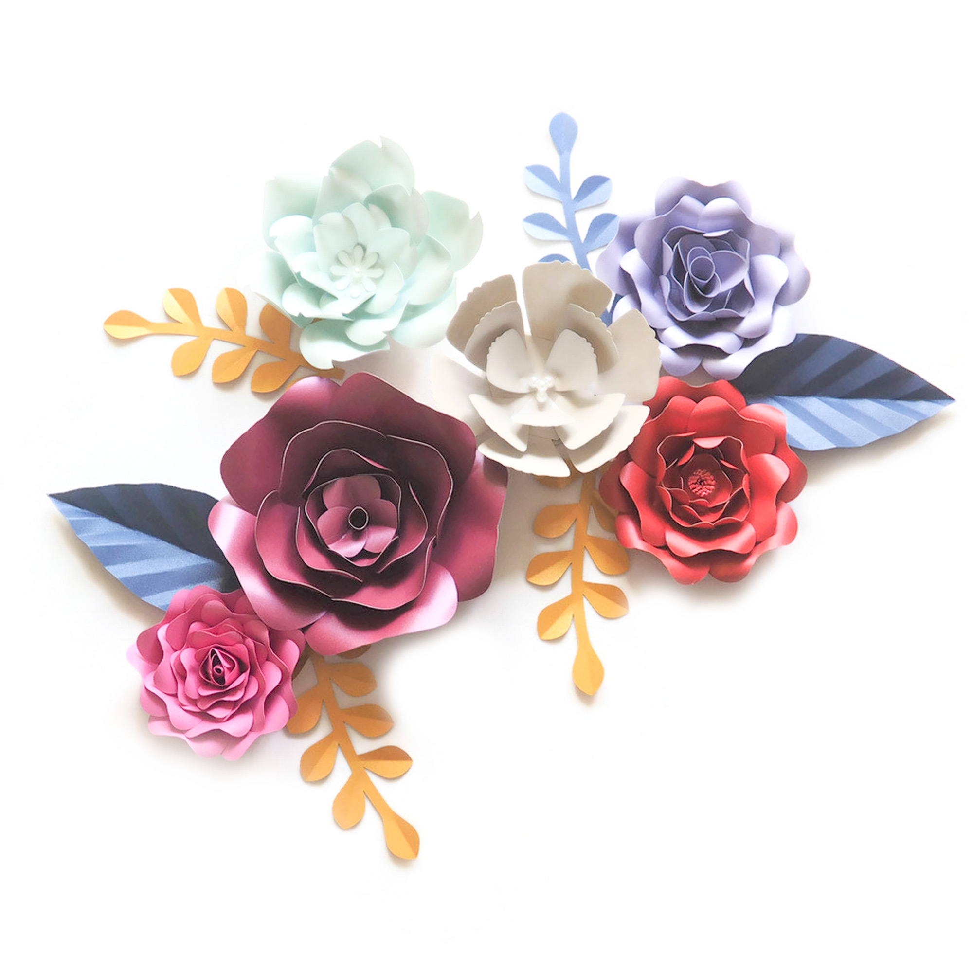 

DIY Giant Paper Flowers Backdrop Artificial Handmade Paper Rose 6PCS+Leaves 6PCS Wedding & Party Deco Home Decoration Video, Mix color
