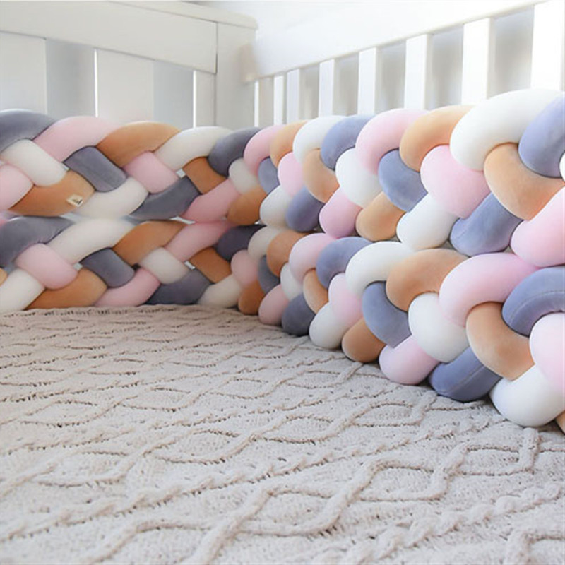 

2.2M Thick Baby Bed Bumper Knot Braid Bumper Infant Cradles Pigtail for Girls Boys Crib Edge Protector Room Decor, Red