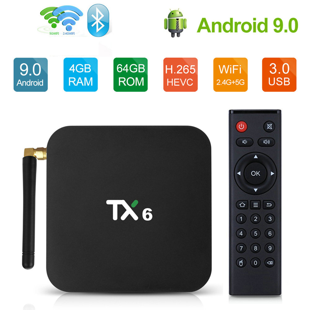 

TX6 Android 9.0 TV Box With Allwinner H6 Quad core 4GB 64GB Smart TV Box 2.4G/5G Wifi BT5.0 TX6