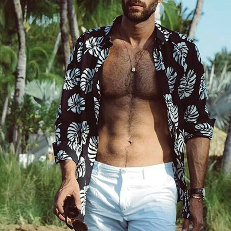Fashion New Men's Casual Long Sleeve Print Shirt Summer Cool Loose Turn- Down Collar Hot Shirts Tops Siize S-2XL