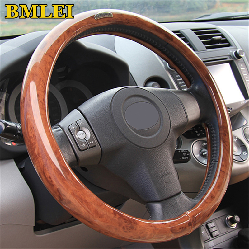 Couvertures de volant de voiture en cuir de grain de bois clair Couverture de volant de voiture confortable pour 38 cm / 15 "Accessoires