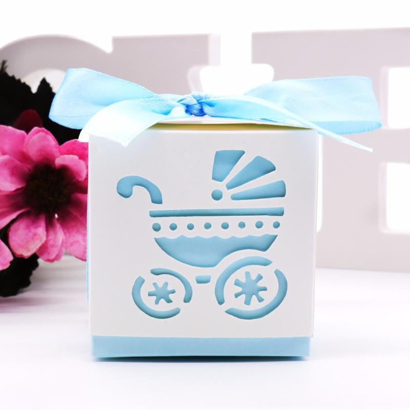 

50Pcs Laser Cut Baby Shower Car Candy Gifts Box Favor Boxes With Ribbon For Wedding Birthday Party Decoration Supplies