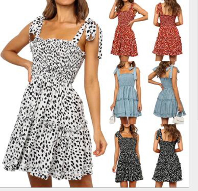 

Wholesale European and American cross-border women's new sexy suspenders word collar short skirt floral dress, Black