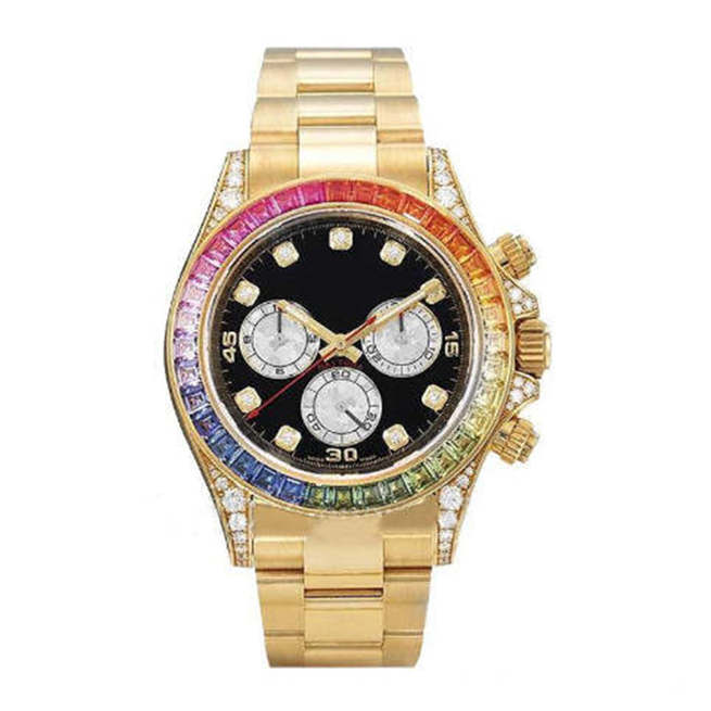 

Luxury fashion business men round rainbow diamond 116598 40MM stainless steel dial with drilling automatic mechanical waterproof men's watch, Camel
