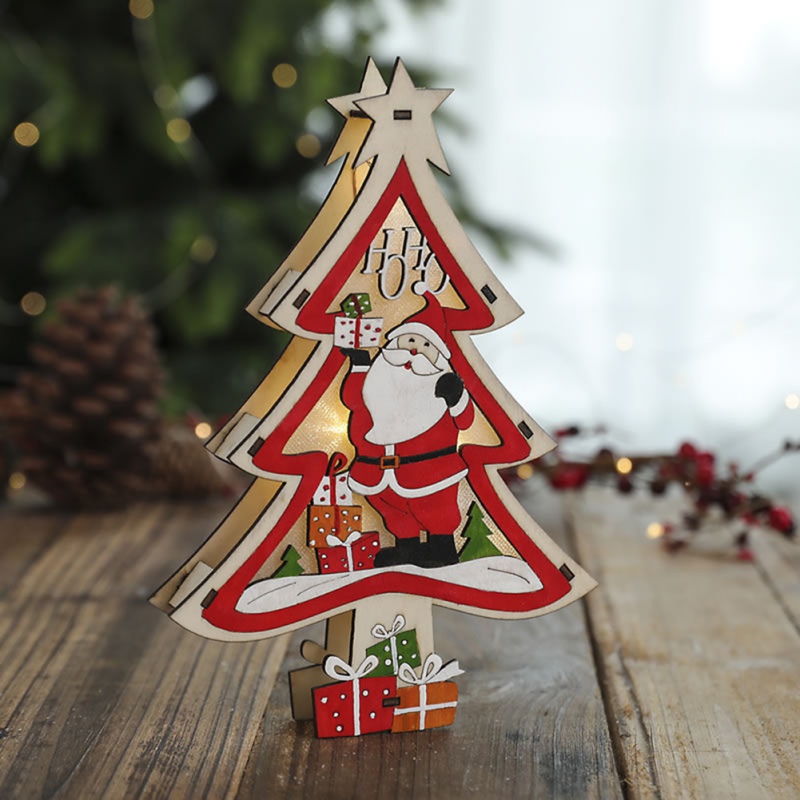 

Christmas Wooden Christmas Tree Shape Decorations For Home With Warm White Light Decoration Xmas Festive Party Supplies Navidad