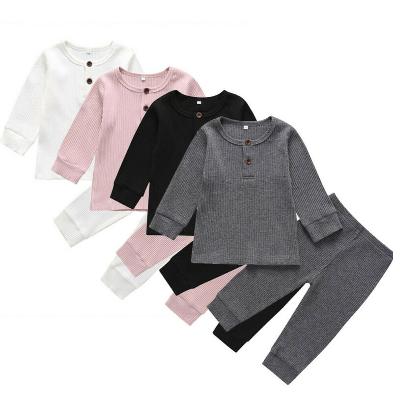 

Newborn Toddler Kid Baby Boy Girls Cotton Clothes set Long Sleeve T-shirt Top Pants Outfits Home wear Clothes Set, Purplish red