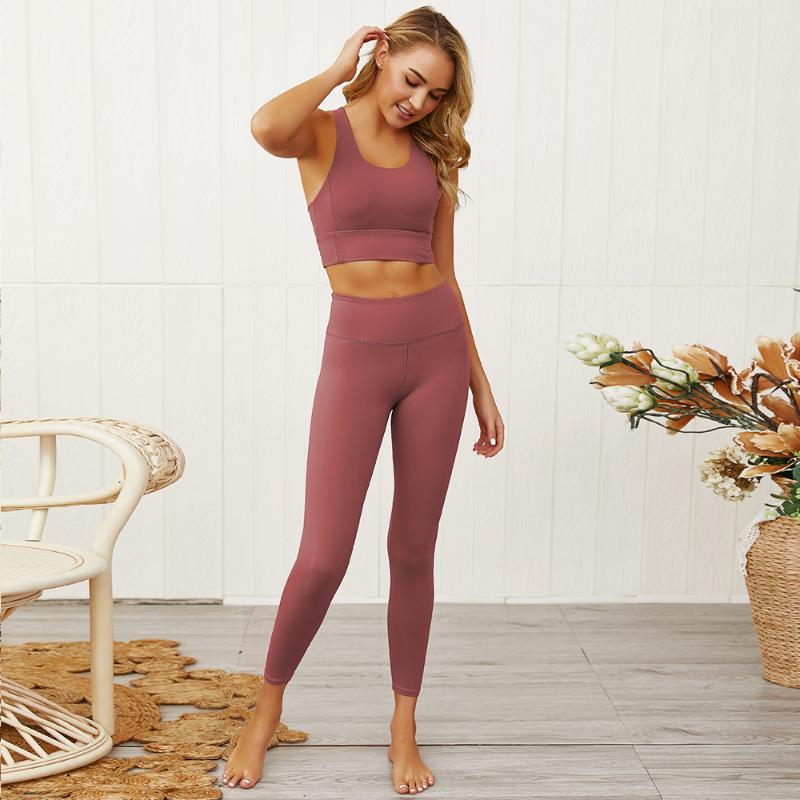 

2020 Seamless stretch workout suit sports running skinny fitness clothes women pants workout set yoga GYM sportswear