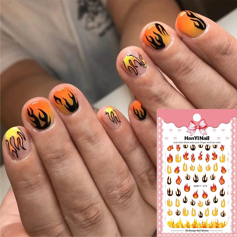 

3D Flame Embossed Nail Sticker Colorful Adhesive DIY Manicure Slider Nail Art Tips Decorations Decals, 370