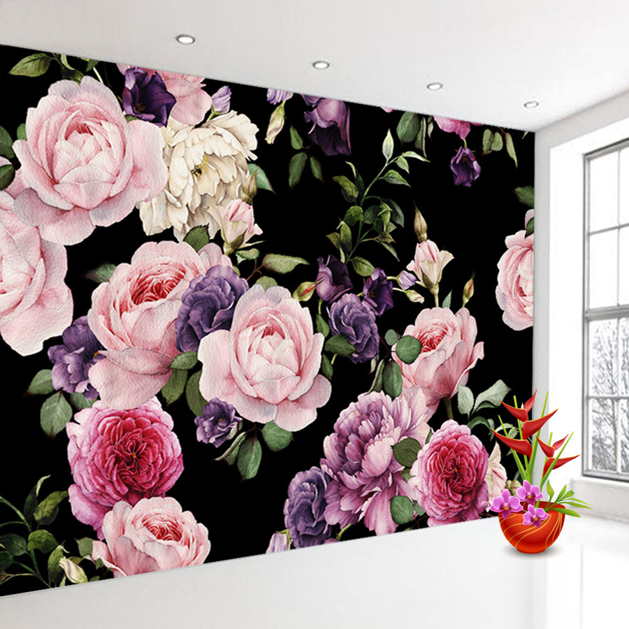 

Custom Mural Wallpaper Rose Peony Flowers Wallpapers For Living Room Bedroom Backdrop Home Wall Decoration Photo Wall Painting, As pic