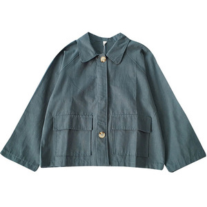 

New Women's Coat Oversize Jacket Fashion Loose student long sleeve wild autumn tooling short coat Ladies Outerwear T203, Blue