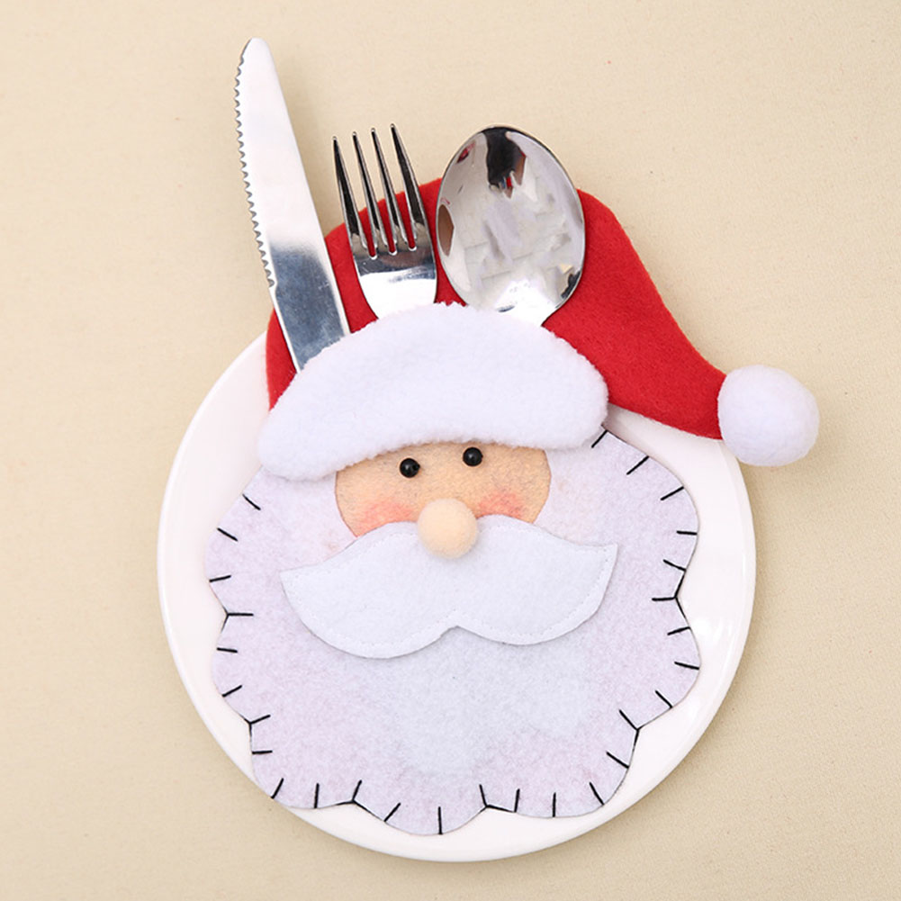 

1pcs Christmas Santa Claus Head Cutlery Fork Spoon Knife Holders Tablewear Pockets Bags Dinner Party Decoration