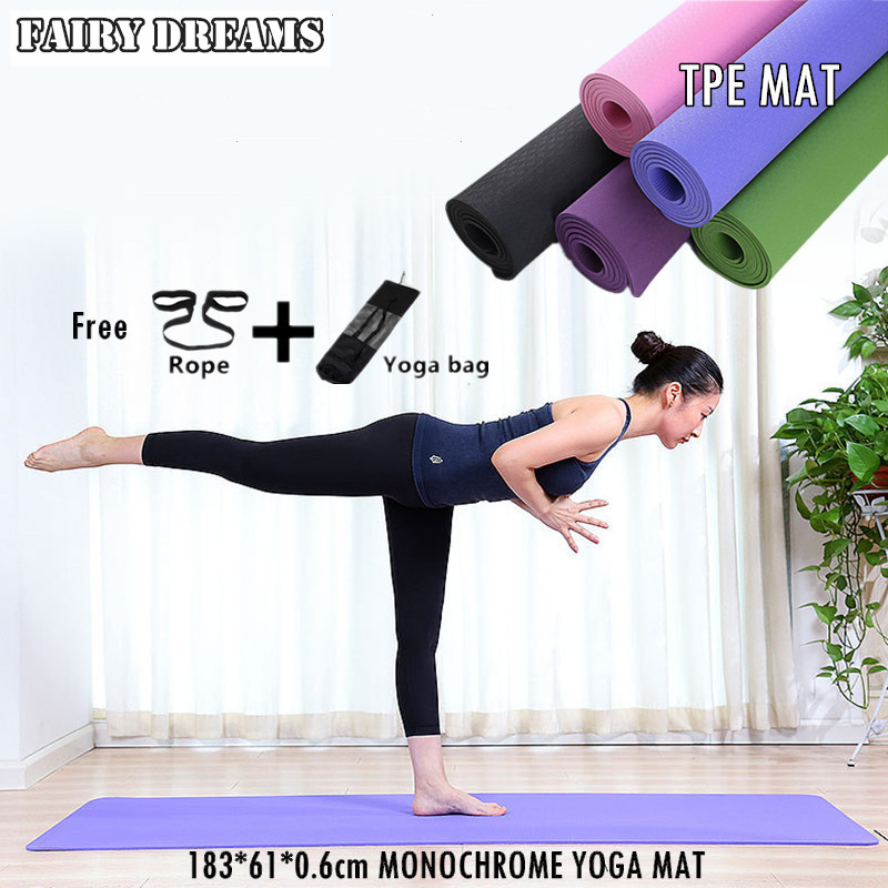 

183*61*0.6cm TPE Monochrome Yoga Mats Fitness Gymnastic Non-Slip Pad Beginner Exercise Environmental Sport Carpet Workout Mat, Purple