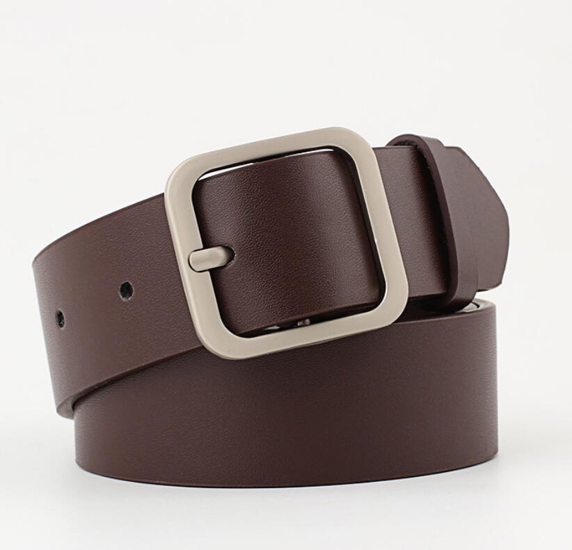 

Fashion Womens Belts Plain Designer Buckle Leather Belt Simple Gold Silver Solid Accessories for Female, As pics
