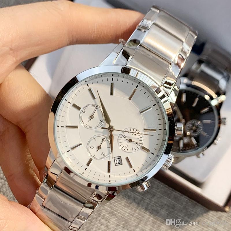 

2019 Hot Sell Top luxury watch New Stainless Steel Classic Mens Business Wristwatch Men Fashion stop quality Sport Watch Gift Box DropShip, Leather band: rose brown white dial