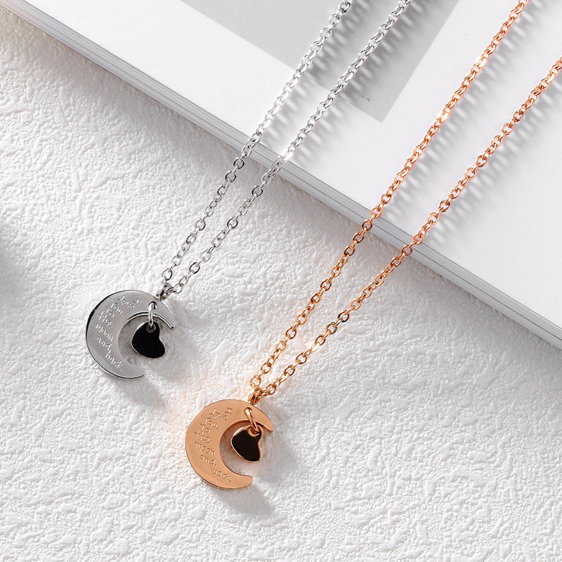 

Romantic Stainless Steel Necklaces Love Heart Moon Pendants Silver/Rose Gold Color Short Necklace Fashion Jewelry For Women