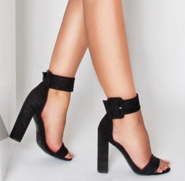 

Summer Pink Mint Green Nude Black Suede Women Sandals Open Toe Buckle Ankle Strap Block High Heels Party Dress Shoes Women, Multi