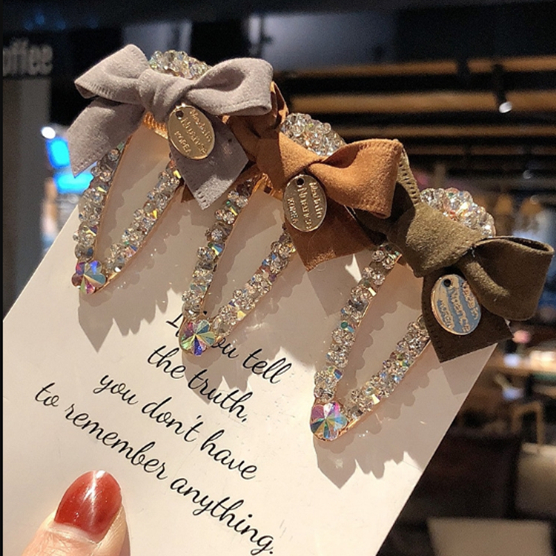

Elegant Bow Metal Rhinestone hair clip Women Clips Barrettes Crystal Hairgrips Waterdrop hair pins hair accessories Snap Clips FJJ359, Slivery;white