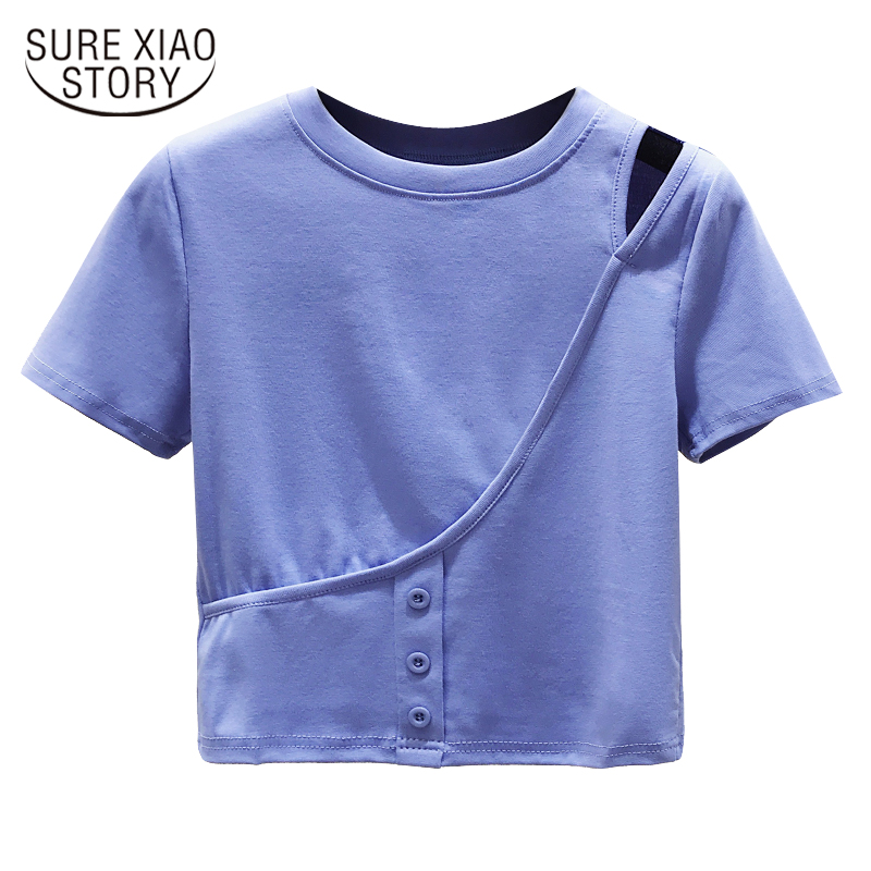 

2020 Summer Pullover Casual Shirts for Women Tops Clothing Short Sleeve Cotton Blouse Women New Solid O-neck Shirt 9551, Orange