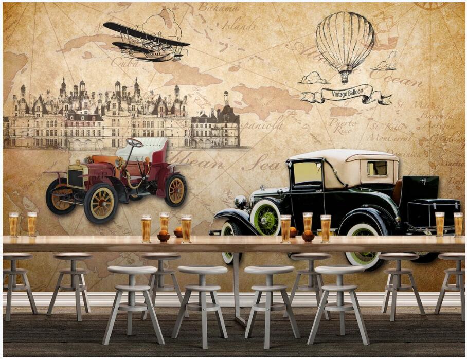 

3d wallpaper custom photo Vintage classic car castle tv background Home decor 3d wall murals wallpaper for walls 3 d living room, Non-woven wallpaper