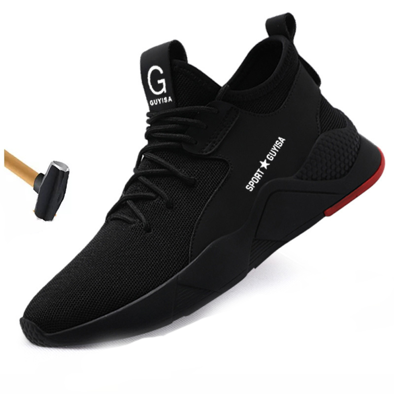 

JUNSRM Men's Work Safety Shoes Steel Toe Cap Fashion Breathable Sports Shoes Breathable Lightweight Summer Men's Sports, Black