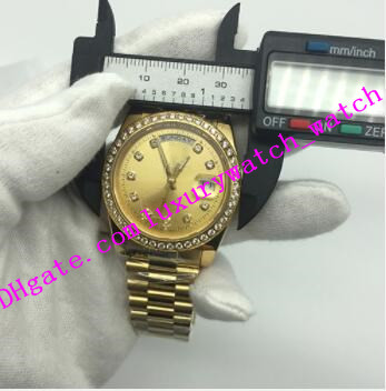 

Factory Sales Men Wristwatch Day*Date 40mm 18K Gold Diamond Dial Bezel Steel Bracelet Asia 2813 Automatic Luxury Wristwatch Free Shipping, Make waterproof