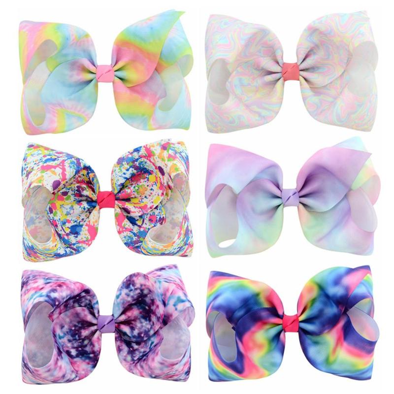 

6Pcs/lot 8 inch Large Rainbow Striped Gradient Hair Bows With Clips For Kids Girls Colorful Hairpins Hair Accessories 826