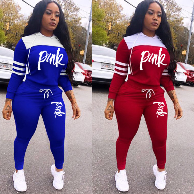 

European and American women's fashion letter splicing sports suit wearing two-piece cap, Red