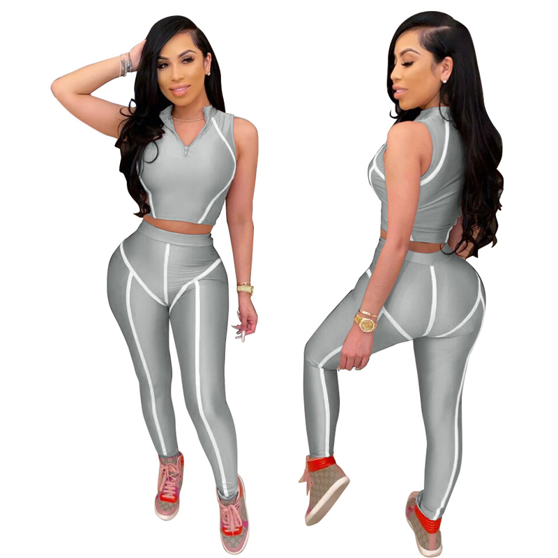 

Yoga Sporty Fashion Active Wear Black Fitness Tracksuits 2 Piece Set Women Workout Crop Top And Leggings Sets