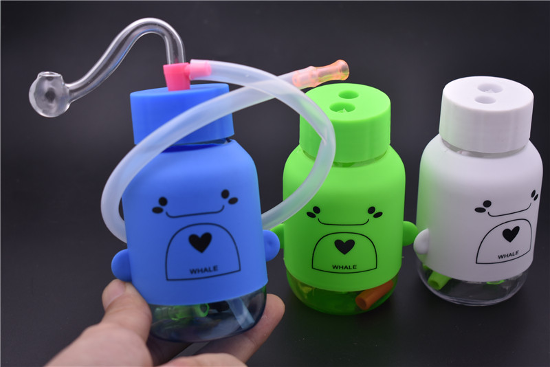 

Newest Cartoon whale cute 10mm plastic water mini oil Dad rig bong cheap Percolator Hookah with Glass Bowl
