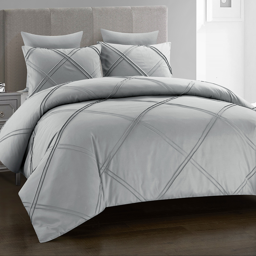 

Yimeis King Size Bedding Set Plaid Bedding Sets Solid Color Full Size Comforter Sets, Gray
