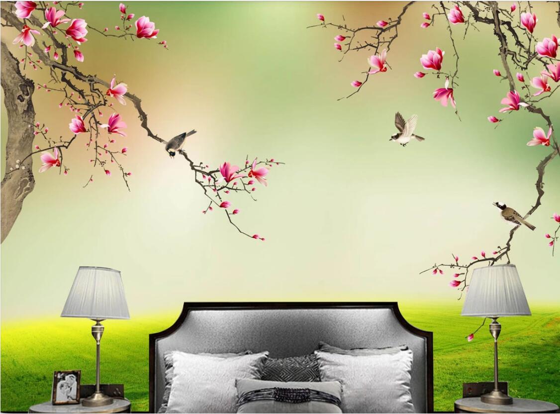 

3d room wallpaper on a wall custom photo mural Beautiful fresh yulan flowers and birds background wall wallpaper for walls 3 d, Non-woven fabric