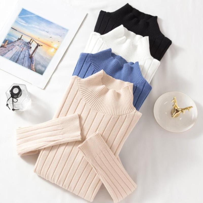 

Turtleneck Sweater Women Pullover Knitted Jumper Long Sleeve Korean Autumn Winter Basic Female Sweater Solid Color Tops JW9243, Black pullover
