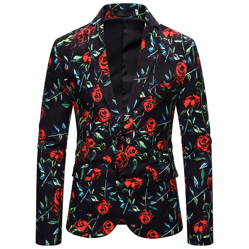 

Blazer Spring New Men Fashion Rose Print Style Clothing Suit Casual Flowers Male Blazer Jacket Coat Mens Suits Jacket, As picture