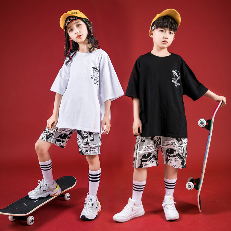 

Kid Hip Hop Clothing Running Oversized T Shirt Top Cartoon Summer Running Shorts for Girls Boys Jazz Dance Costumes Clothes Wear, Cartoon shorts