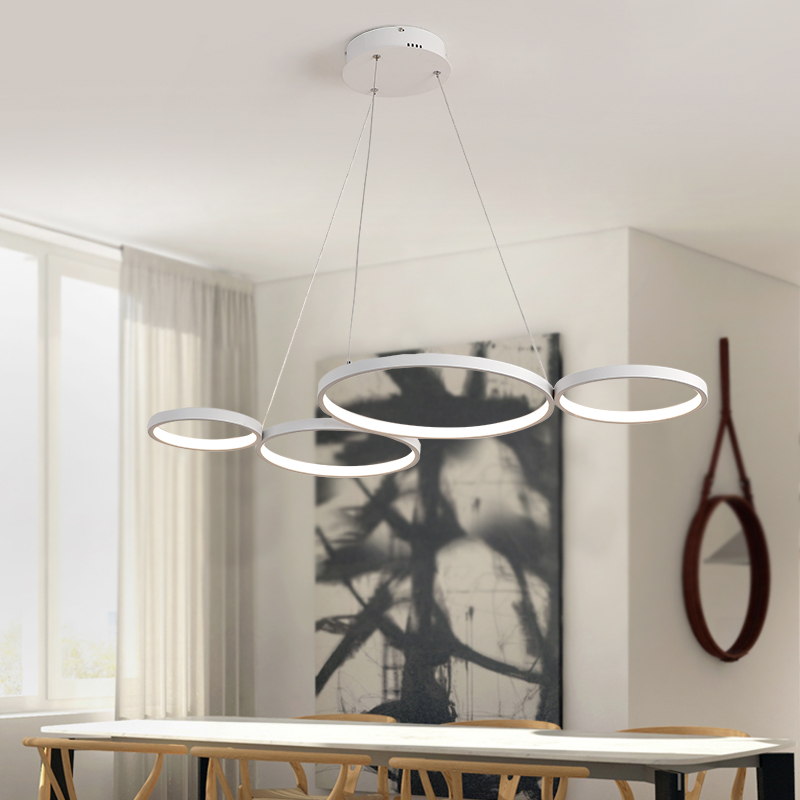 

White/Black Modern LED Aluminum Pendant Lights Ring Chandelier Lighting for Dining Kitchen Room Living Room Bedroom