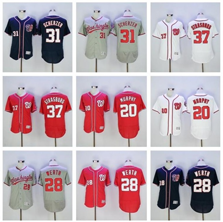 

Mens 31 Max Scherzer 20 Daniel Murphy 28 Jayson Werth 37 Stephen Strasburg Nationas Jerseys color gray red black white top quality, As picture 3