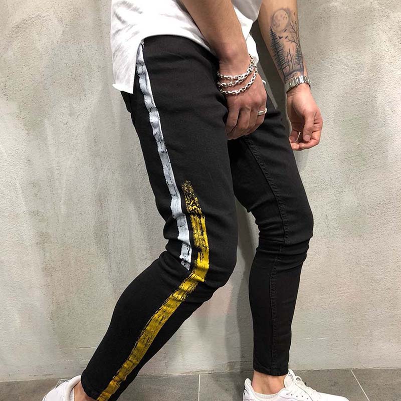 

Skinny Jeans Men Clothes Spring Denim Cotton Straight Hole Trousers Distressed Jeans Pants Denim Male Black