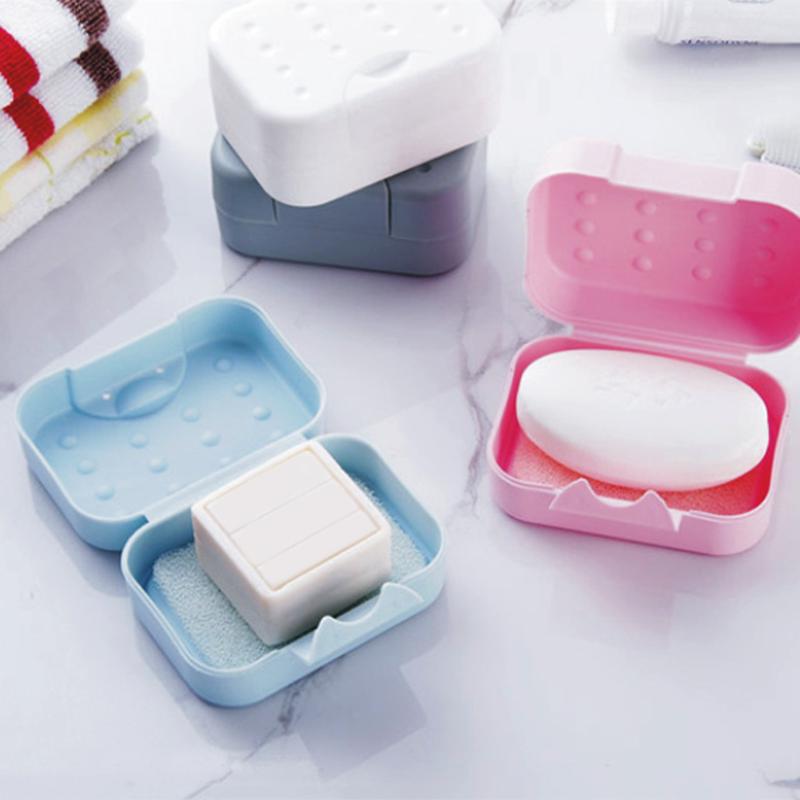 

Lightweight Soap Drain Dish Box Shower Soap Storage Dual-use Travel Portable Plastic Sealed Supplies Case for Bathroom, White