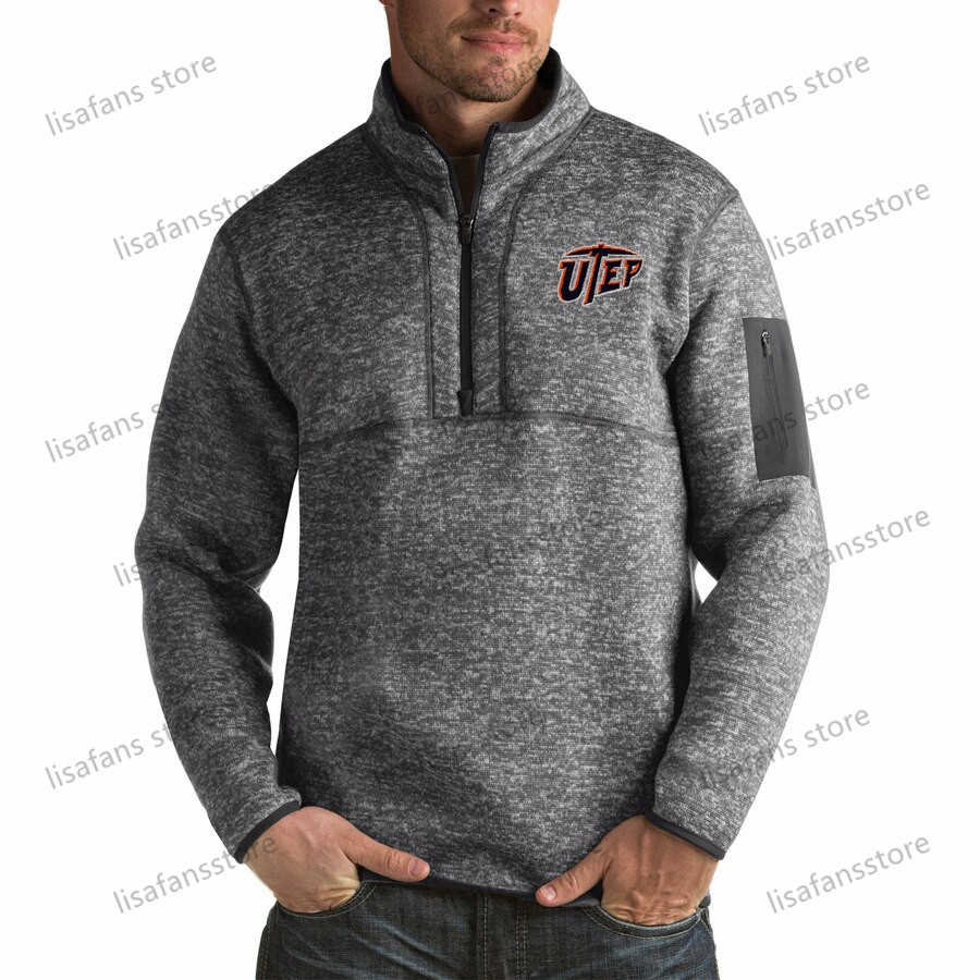 

UTEP Miners Pullover Sweatshirts Mens Fortune Big & Tall Quarter-Zip Pullover Jackets Stitched College Football Sports Hoodies, As shows