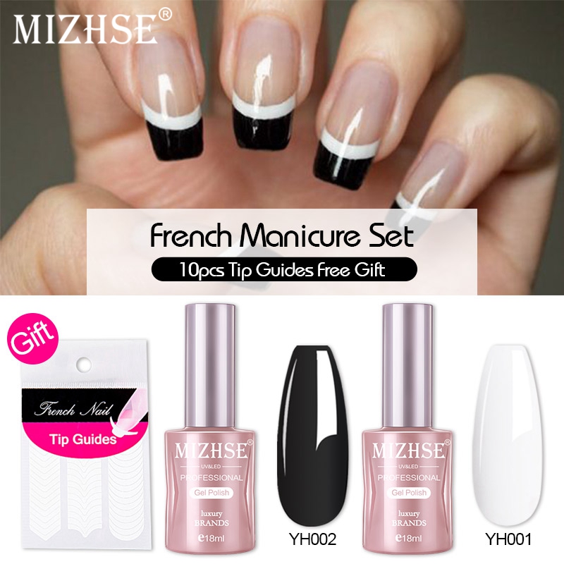 

MIZHSE Black7&White Color French Manicure Kits Tip Guides Decorations Nail Art UV Gel Soak Off UV LED Gel Polish Set